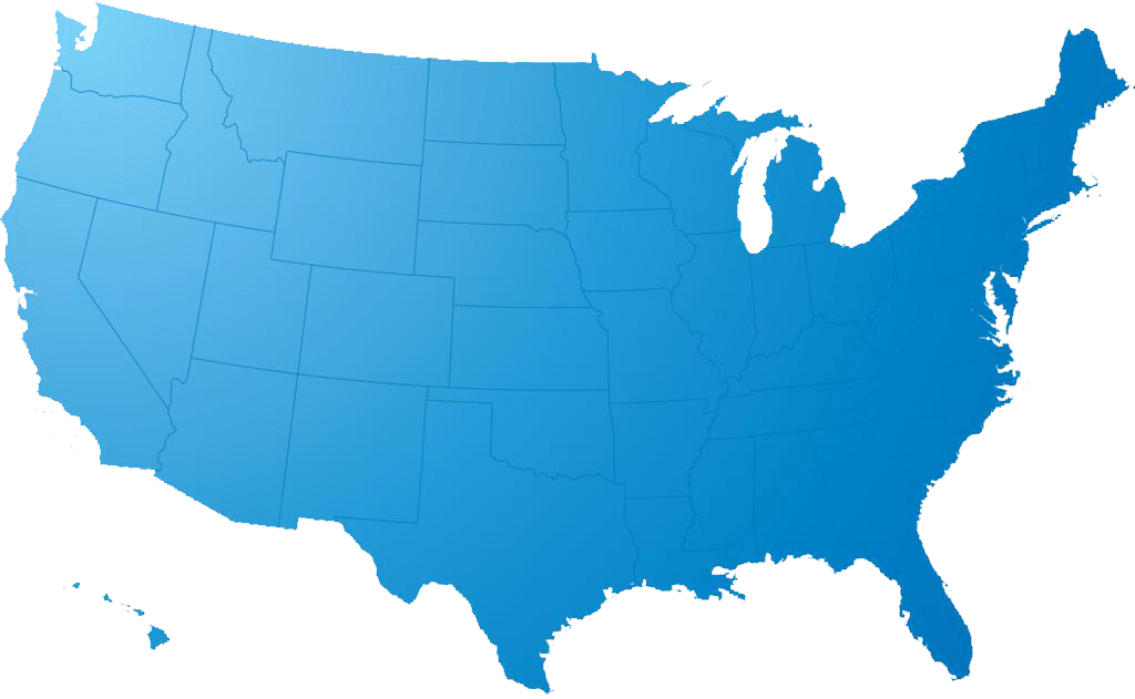 A light blue shaded map of the United States